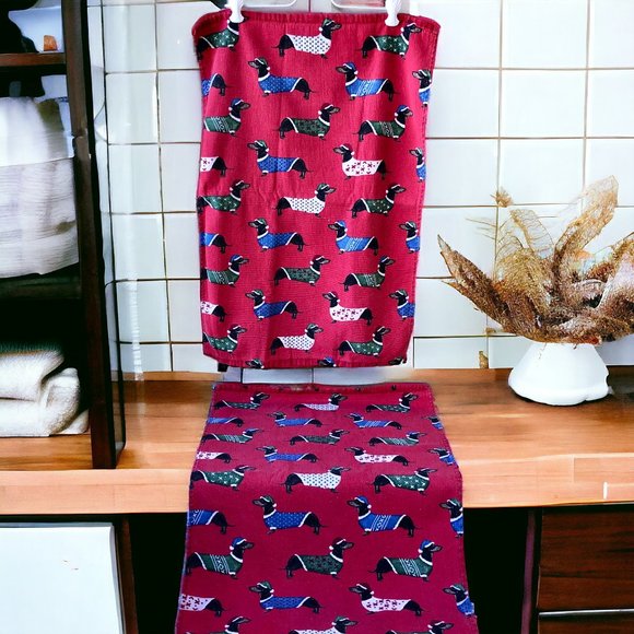 Kensie Home Christmas Tea Hand Towels Dachshund Dogs Set of 2 - Picture 3 of 13